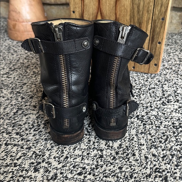 Veronica Frye Boots Black Leather Motorcycle 8 1/2 EUC 76603 - Picture 2 of 6